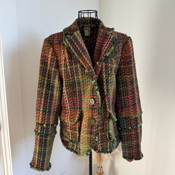 Tres Jolie Colorful Fall Tweed Blazer-Fringe, Flower Embroidered, Preppy Size 8 - Picture 5 of 9